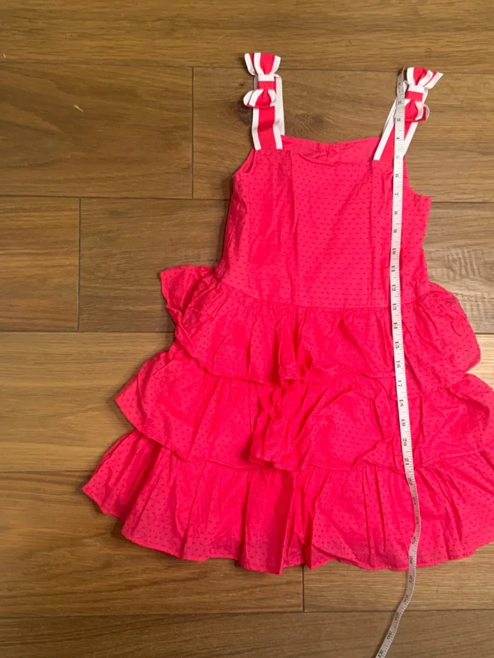 Hot Pink Tiered Dress with Bows on Each Shoulder Size 7